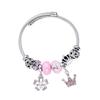 Ladies Hollow Five Petal Flower Bracelet With Diamond Crown Pendant Stainless Steel Bangle Jewelry