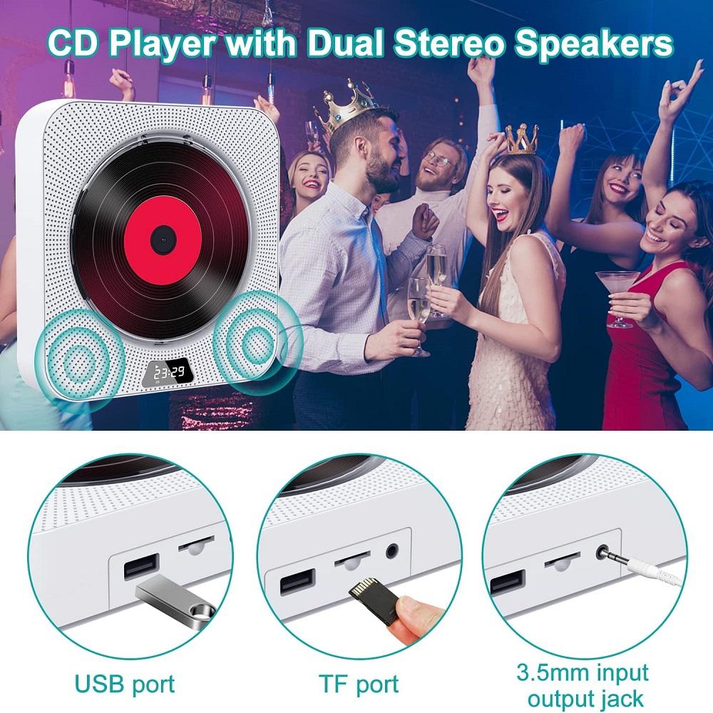 Portable Home Wall-Mounted CD Music Player Bluetooth Speaker FM Remote Control