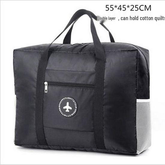 Compact travel bag: suitcase-compatible, hand-held, features an external pocket, handle slip-over design, with matching accessory bag.