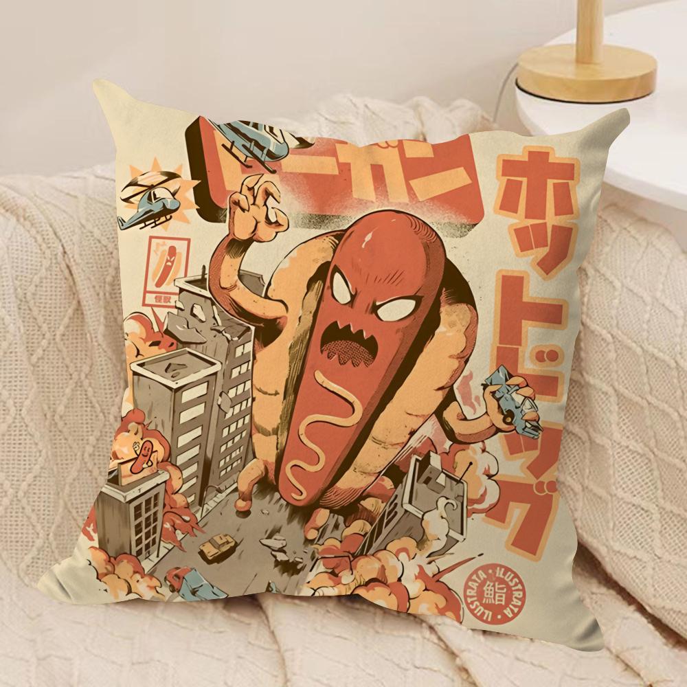 Food Disaster Cushion Cover Silky Short Plush Sofa Pillow Cover Hidden Zipper Soft Dustproof Case for Home Decor
