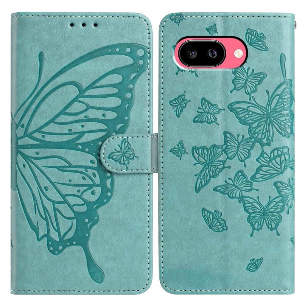 Für Google Pixel 9a Hülle Schmetterling Prägung Geldbörse Ständer PU Leder Klapphandyhülle mit Trageband