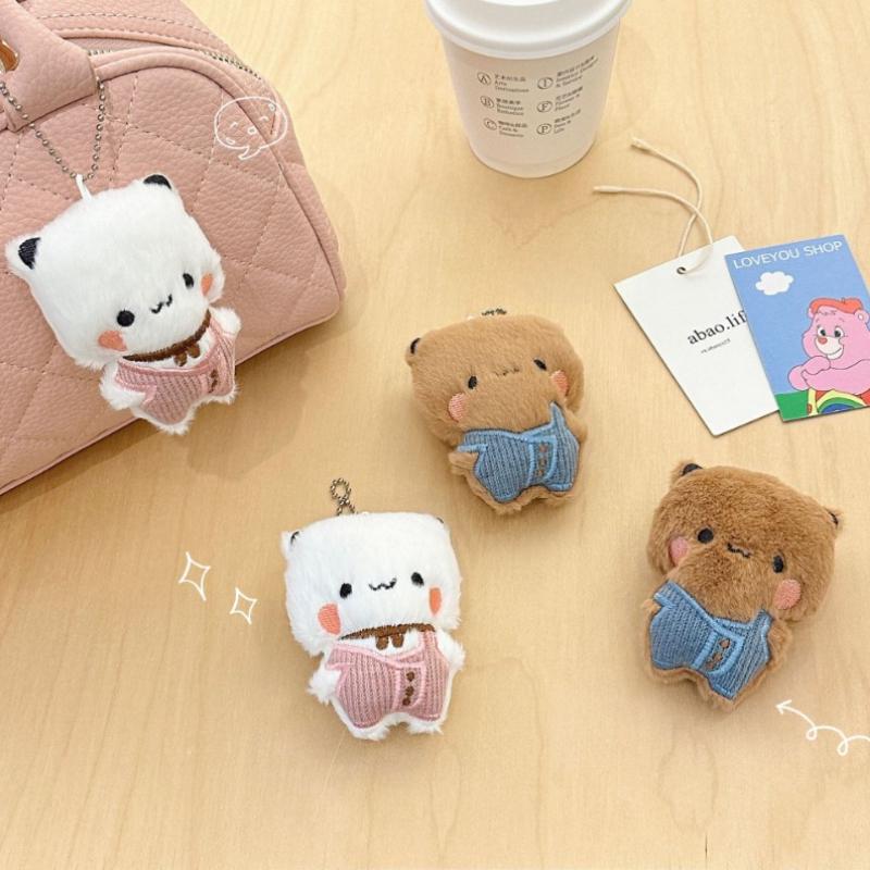 Portachiavi Peluche Bubu Dudu Salopette Carine Bambola Panda Ciondolo per Borsa Kawaii Giocattolo Animale Cartone Animato Cose Carine Regalo di San Valentino