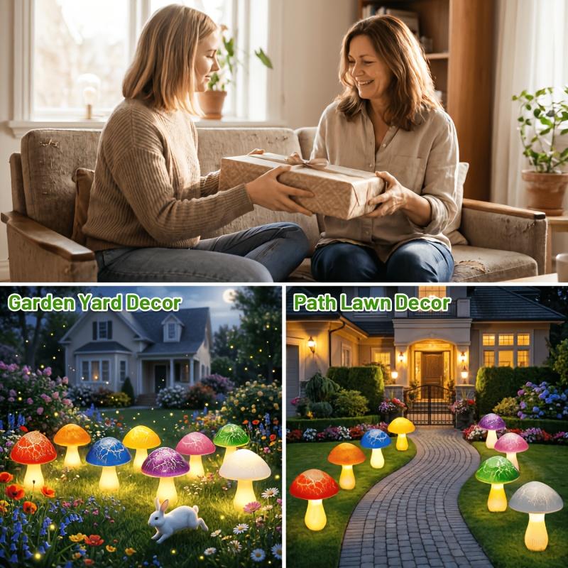 Solar Garden Light, New Solar Mushroom Light with 8 Cracked Mushrooms, Outdoor Landscape Lighting, Colorful Garden Decorative Light