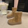 Women Short Boots 2026 New Summer Suede Vintage Hollow Out Women Ankle Boots Anti-slip Fashion Breathable Platform Female Boots
