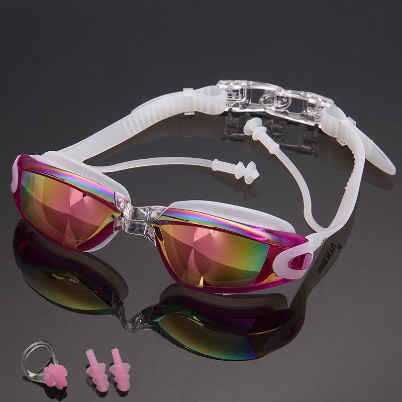 

Swimming Waterproof Glasses And Antifog Colorful Plating Small Mirror Racing Swim Set Glasses rose red