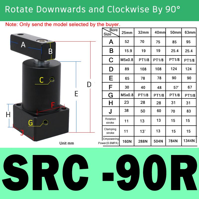 Clamping Rotary Cylinder SRC25/32/40/50/63R-L Small ACK Pneumatic Angle 90 180 Degree Downward Pressure