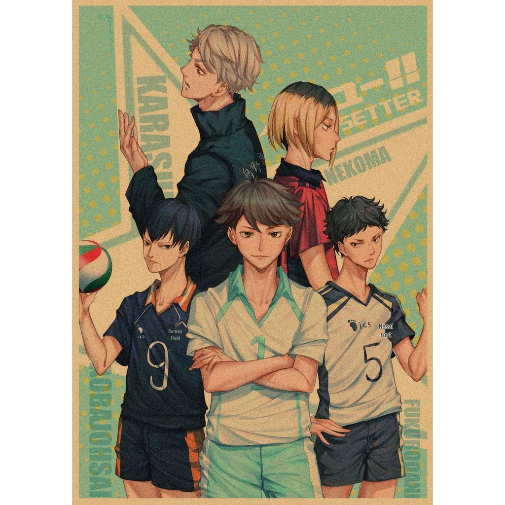 Haikyuu!! Retro Kraft Poster: Hinata Shoyo & Kageyama Tobio Decorative Wall Art