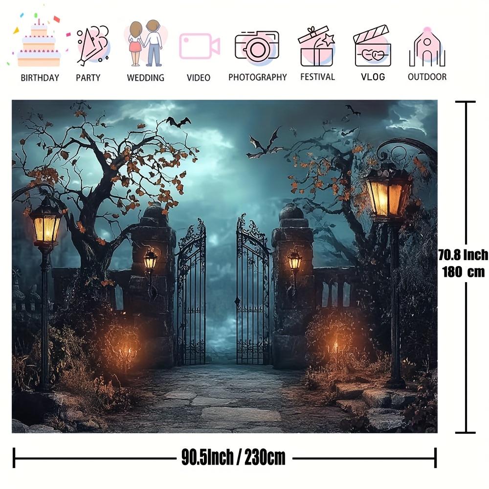 1 terrifying iron gate background - Moonlight sky and illuminated portal  polymer photo background  Halloween decoration