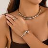 Personalized Spring Open Necklaces Bangles Rings Set For Women Punk Geometric Gold Silver Color Metal New Hip Hop Jewelry Set