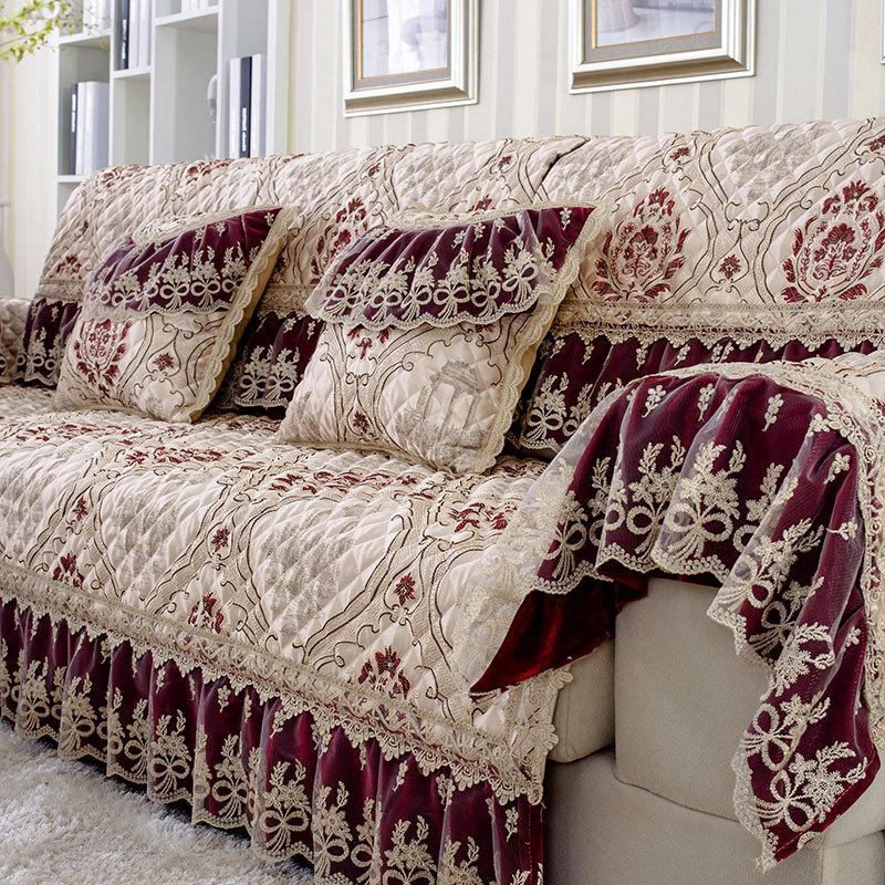 Jacquard Wide Hem Sofa Cover Couch Covers Exquisite Sofa Cushion Lace Fold Vertical Antiskid Grain Hostel Home Decor Sofa Towel