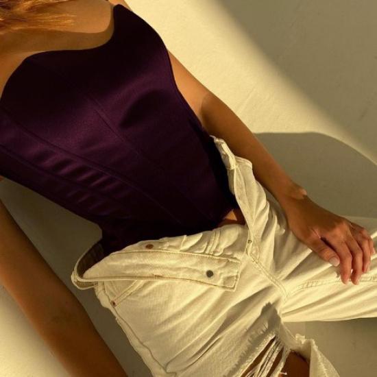 

Дизайн натхненний талією риб ячої кістки пояса жилет сексуальний Slim Fit Shapewear талії Cinching та схуднення темперамент суцільний колір без бретелей топ XL темно-фіолетовий колір