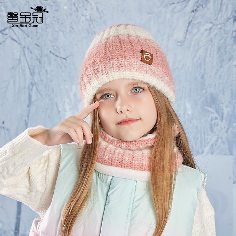 Children's hats winter boys and girls outdoor warm pullover hat windproof ear protection knitted scarf wool hat set