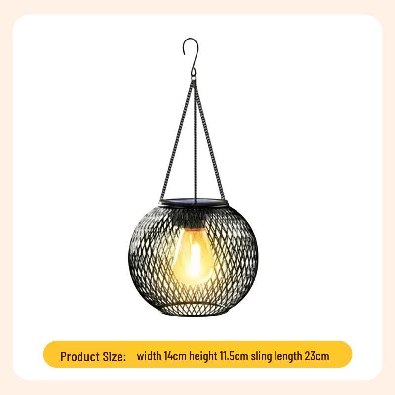 Solar Wrought Iron Tennis Lantern Mesh Pendant for Outdoor Garden Decoration