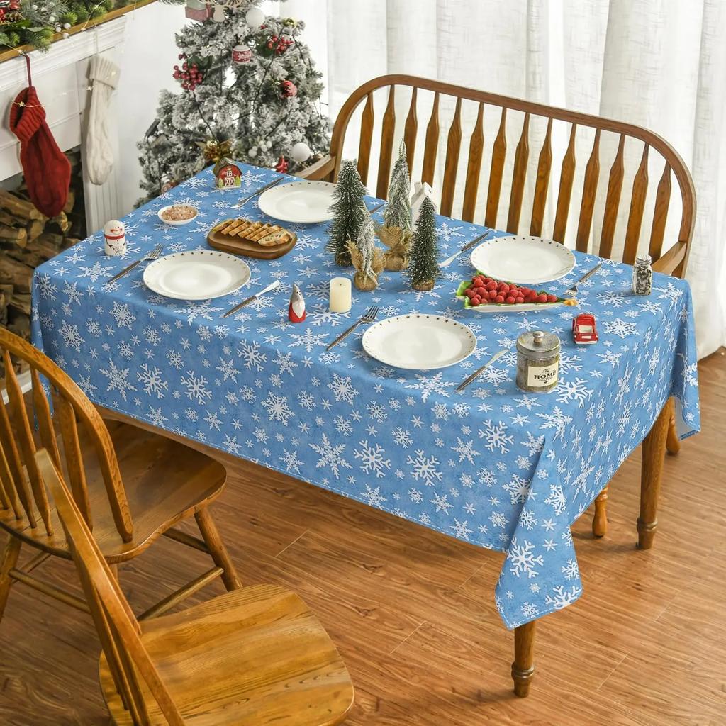 Christmas Blue Snowflake Rectangle Tablecloth Holiday Party Decor Winter Xmas Waterproof Tablecloth Christmas Decorations 2025