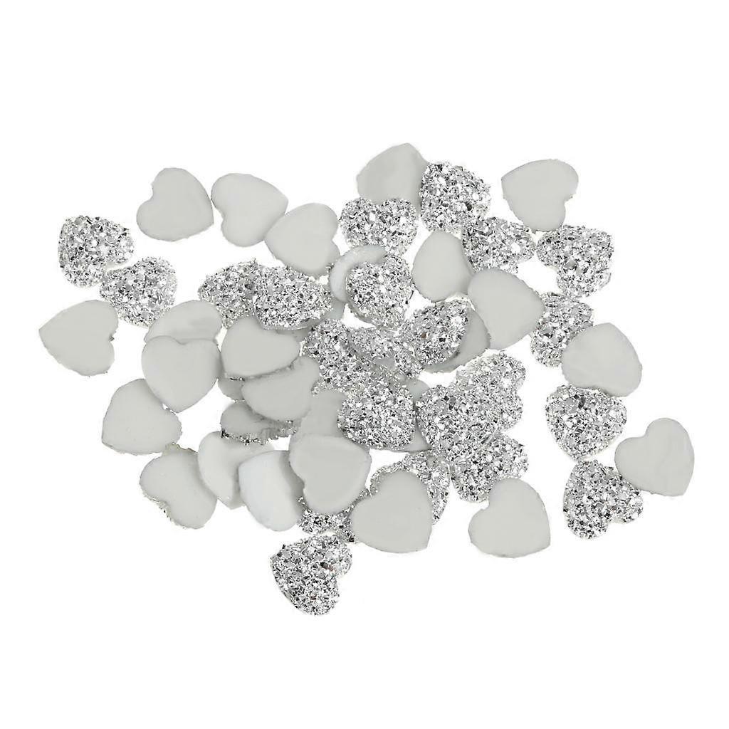 50x Heart Shape Resin Bead Flatback Scrapbook Rhinestone Craft Silver