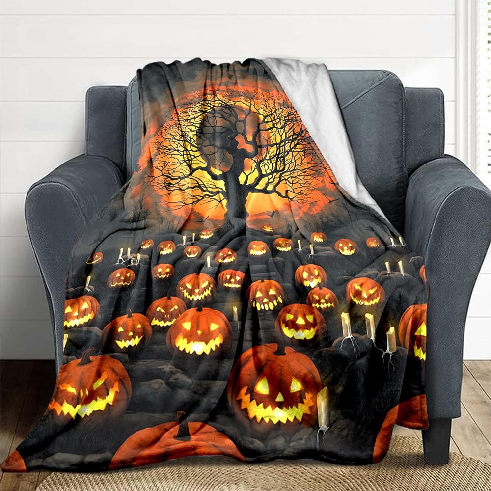 1pc Halloween Pumpkins Blanket, Lightweight Flannel Throw Blanket for Sofa, Bed, Travel, Camping, Living Room, Office, Couch, Chair, and Bed