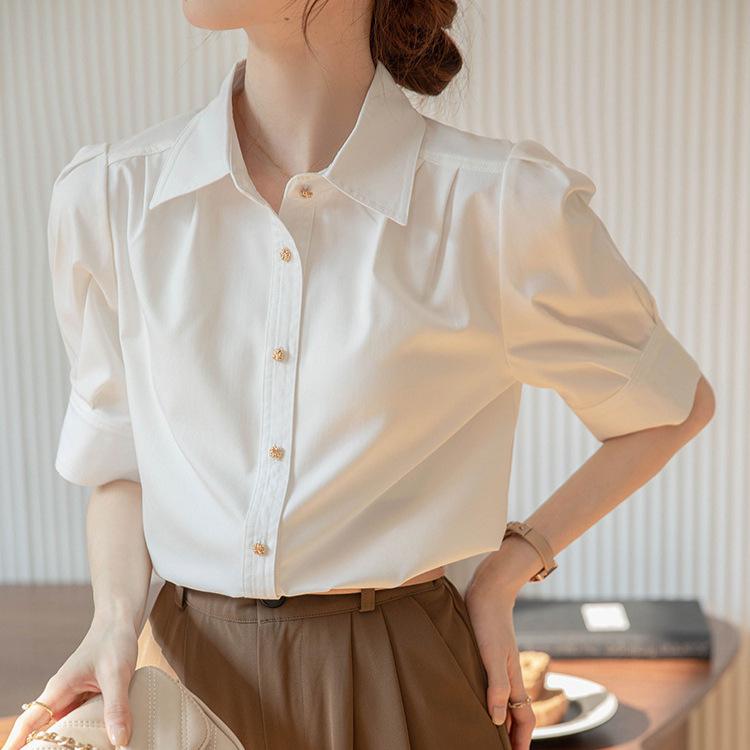 Blue Shirt Interview Summer 1116 New French Commuter Shirt Temperament Short Sleeve Professional Polo Collar Top Trend