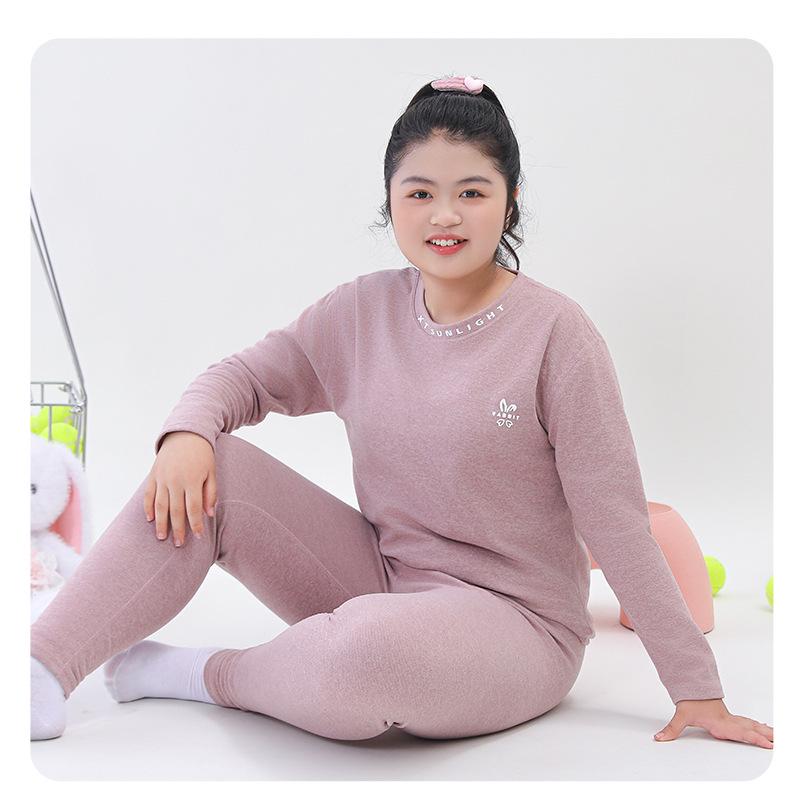 Cozy Fleece Plus-Size Kids' Thermal Set: Autumn Top & Trousers for Boys & Girls
