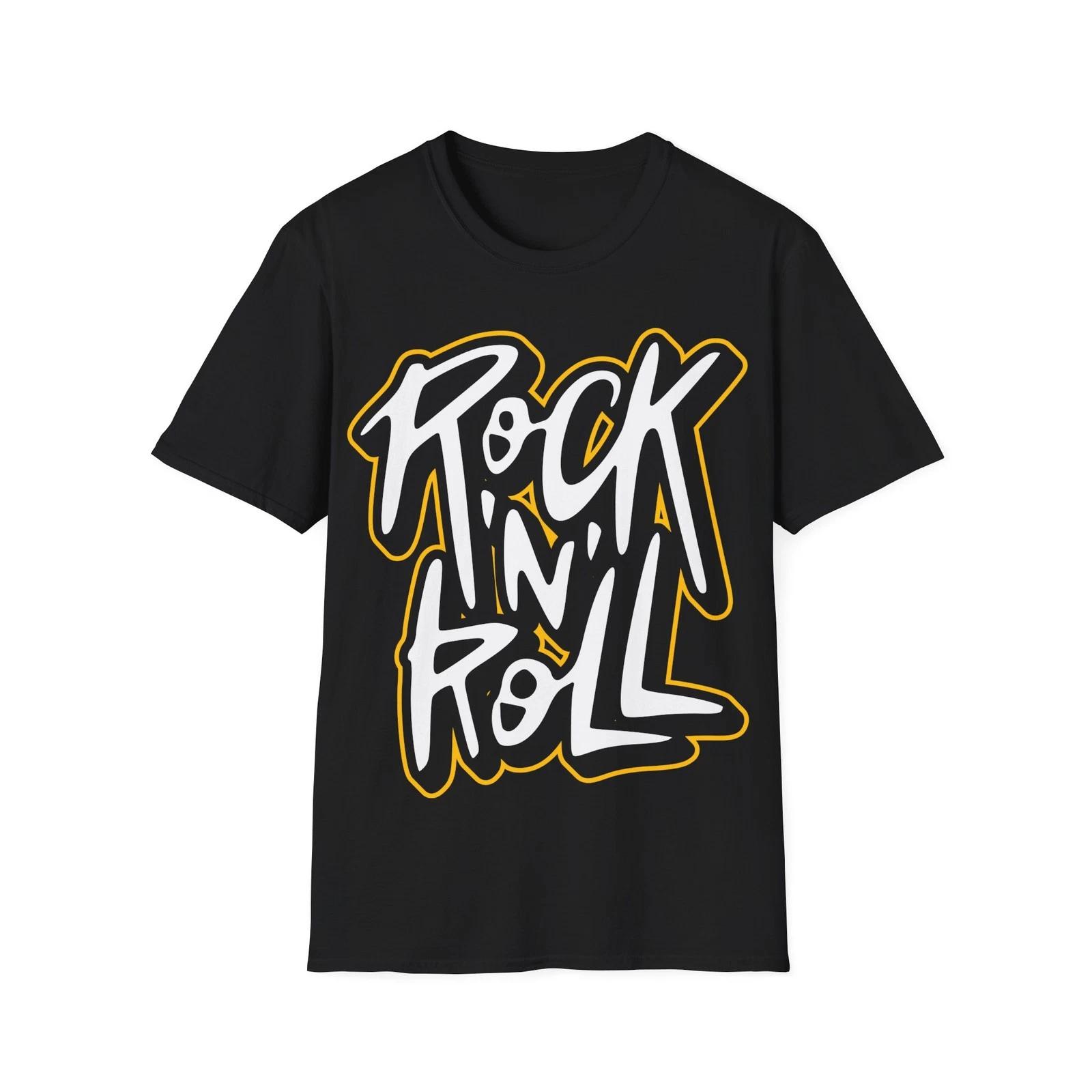 Rock N Roll T-Shirt, Graffiti Style Typography Tee, Classic Rock Regular Fit Top S