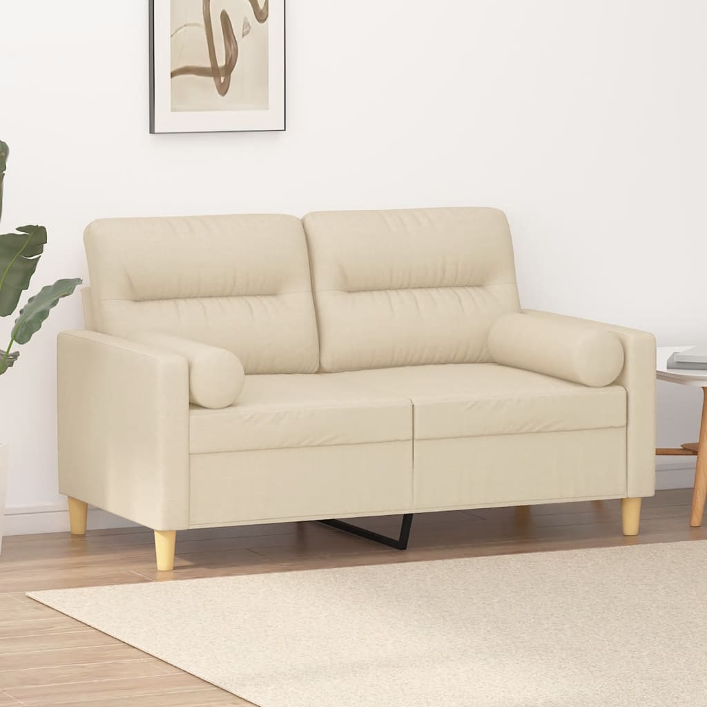 2 Seater Sofa with Decorative Cushions Cream 120 Cm Fabric