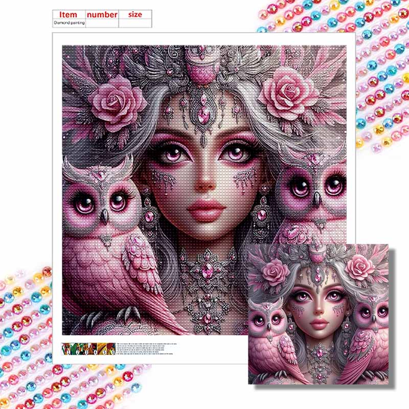 New Arrival 5D DIY Full Circle Diamond Painting "Owl and Goddess" Embroidery Cross Stitch Home Decor Gift