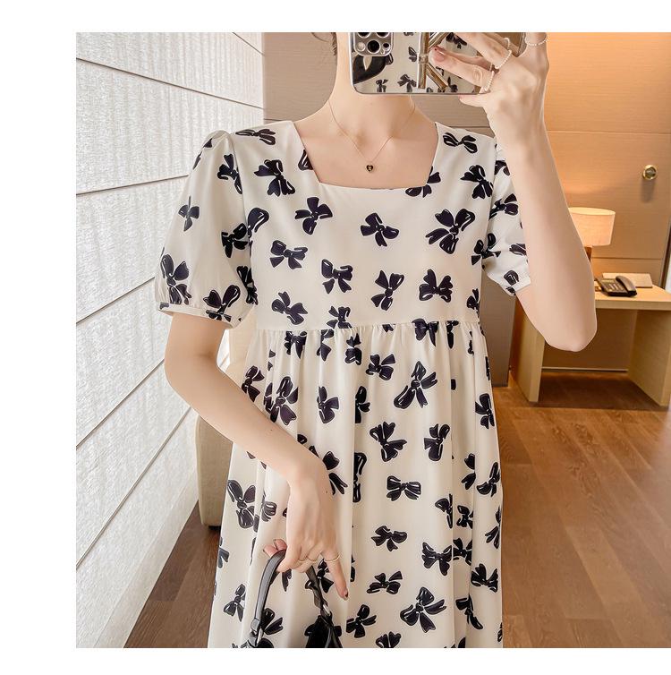 Plus Size Summer Maternity Dress: Square Neck, Butterfly Midi, Short Sleeve