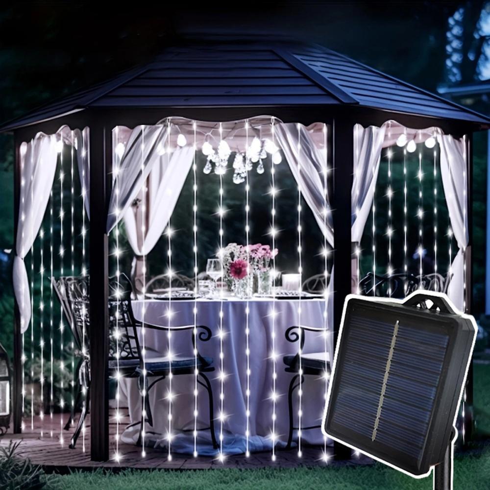 LED Outdoor Solar Curtain Light Waterproof String Lights Garden Yard Pavilion Fairy Garland String Lights Holiday Decor Light