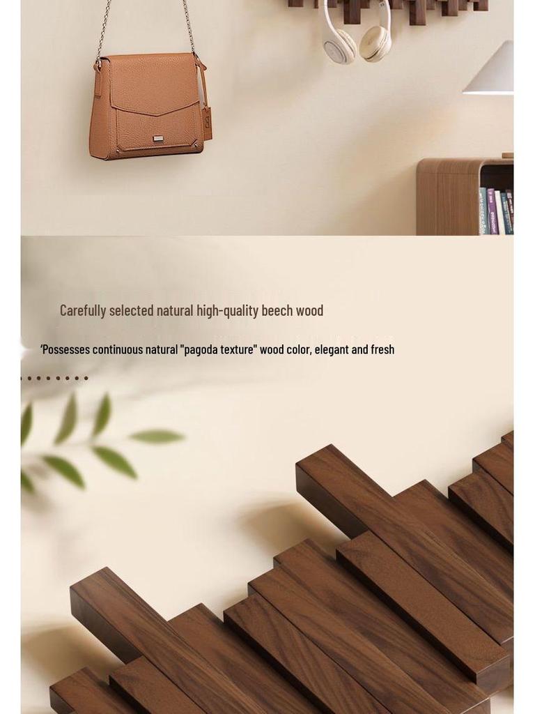 Piano Key Wall-Mounted Solid Wood Coat Rack for Entryway & Bedroom