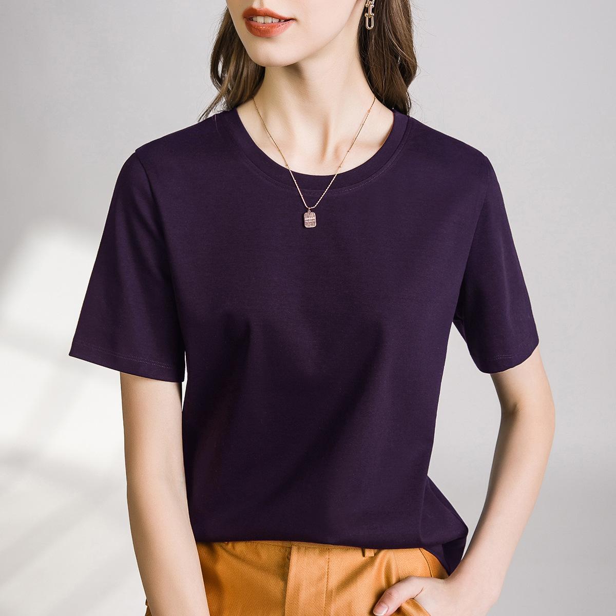 

Skin-friendly support cool feeling double mercerized cotton slim fit solid color simple female slim short sleeve, white T S