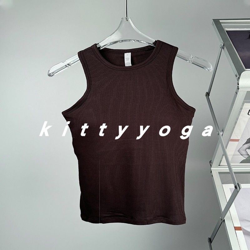 

round Neck Shoulder Digging Rib Modal Sports Intimates Detachable Chest Pad Yoga Fitness Casual Wear Workout Women Espresso XL