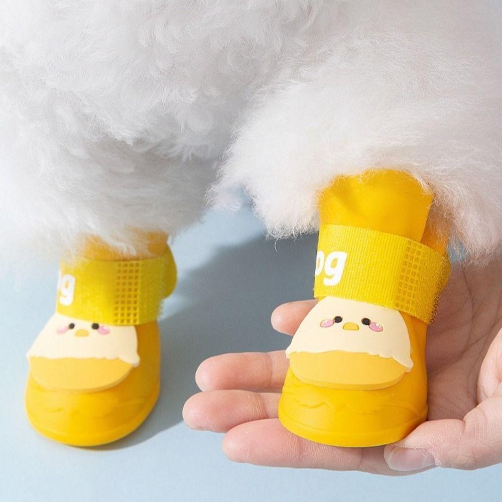 4Pcs/Set Silicone Pet Rain Boot Anti Slip Sole Wear Resistance Pet Paw Protector Waterproof Cartoon Outdoor Dog Footwear