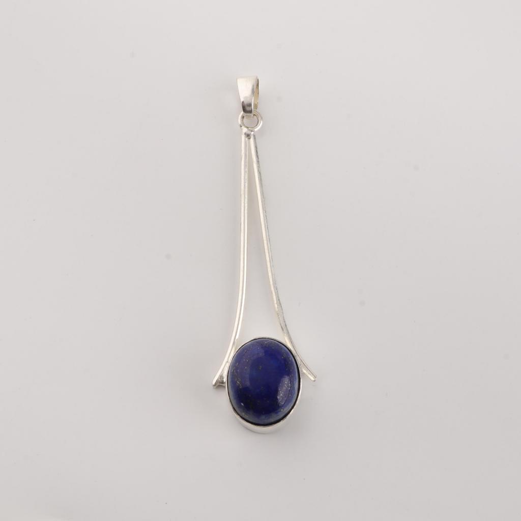 Natural Lapis Lazuli Gemstone 925 Sterling Silver Necklace Handcrafted Jewelry Women's Long Pendant 1.79" PP-69-32