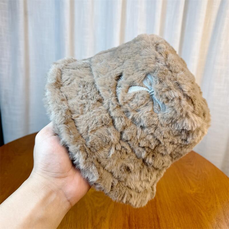 

Детская зимняя новая плюшевая теплая панама с утолщением, белая пушистая шляпа-ведро с бантом Adjustable хаки