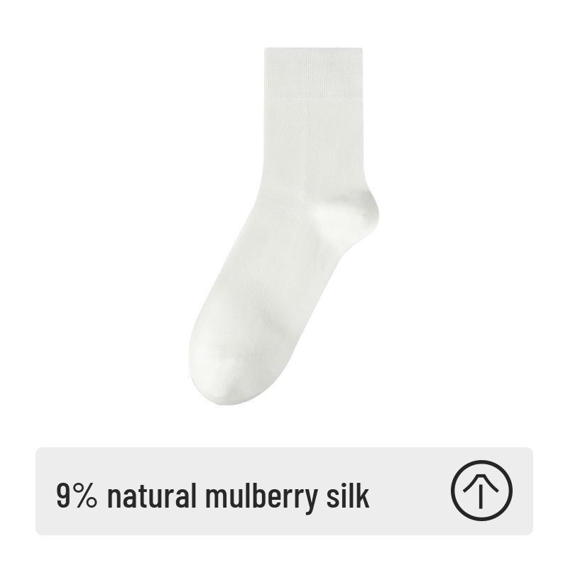 Men's High-End Antibacterial Silk Socks - Four Seasons Style, Black, Knee-High, Mid-Calf, Odor-Resistant for Business and Autumn Wear