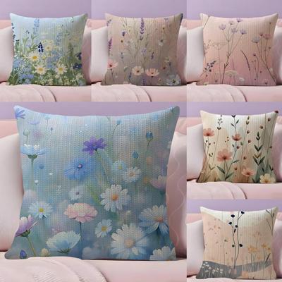 Little Flowers INS Cushion Cover Natural Linen Pillow Case DoubleSided Print Decorative Sofa Pillowcase Home Decor Gift