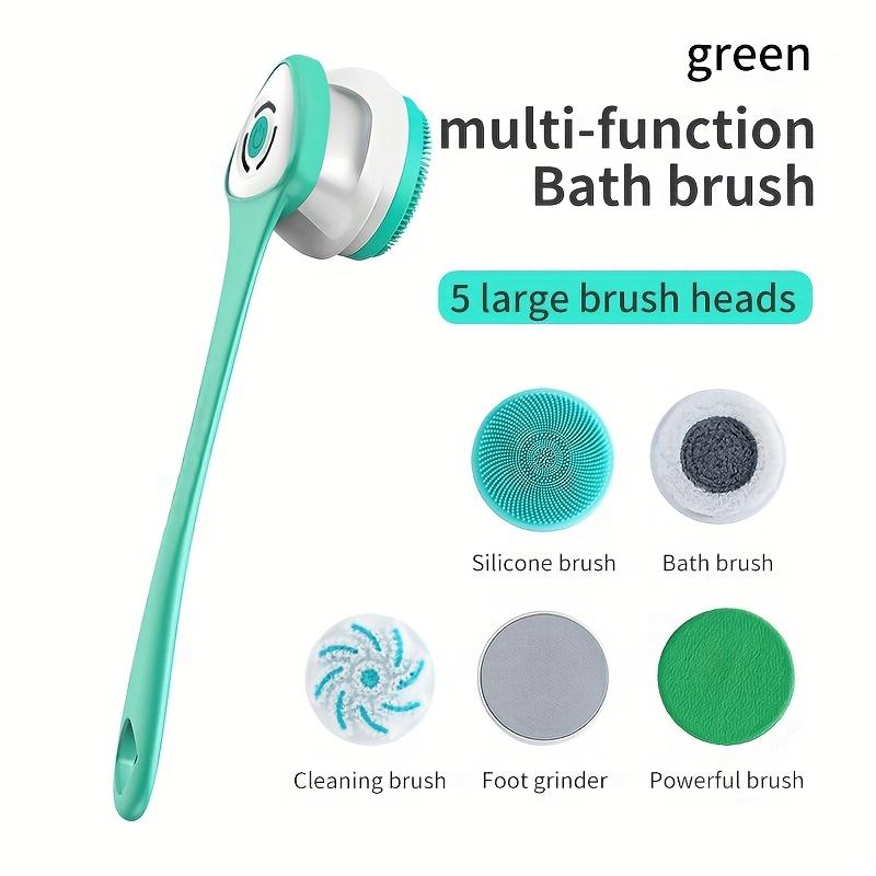 6-in-1 Rechargeable Electric Shower Brush Set for Full Body & Back - USB Powered  Detachable Long Handle & Exfoliating Silicone Brush