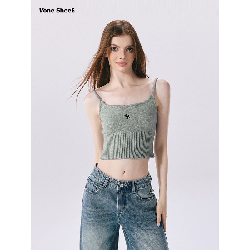Vone Sheee American vintage Sweater Vest Women Short Slim fit Gyaru Small Top Sling Outer Wear Inner wear