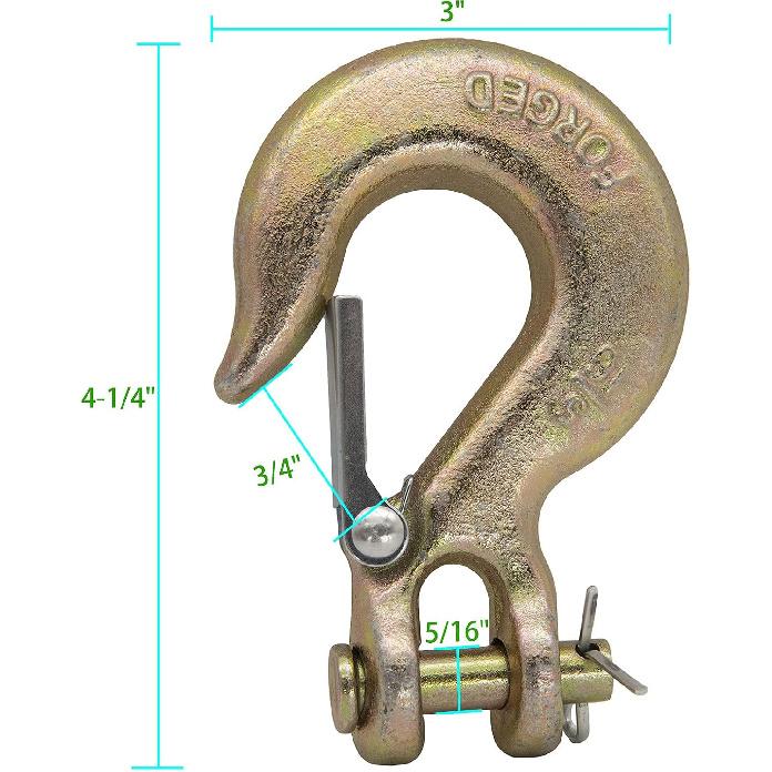 5/16 inch Clevis Slip Hook with Safety Latch, 5/16 g70 Chain Hook, 5/16 Safety Hook with Latch Forged G70 18,000 Lb Capacity for Trailer Truck