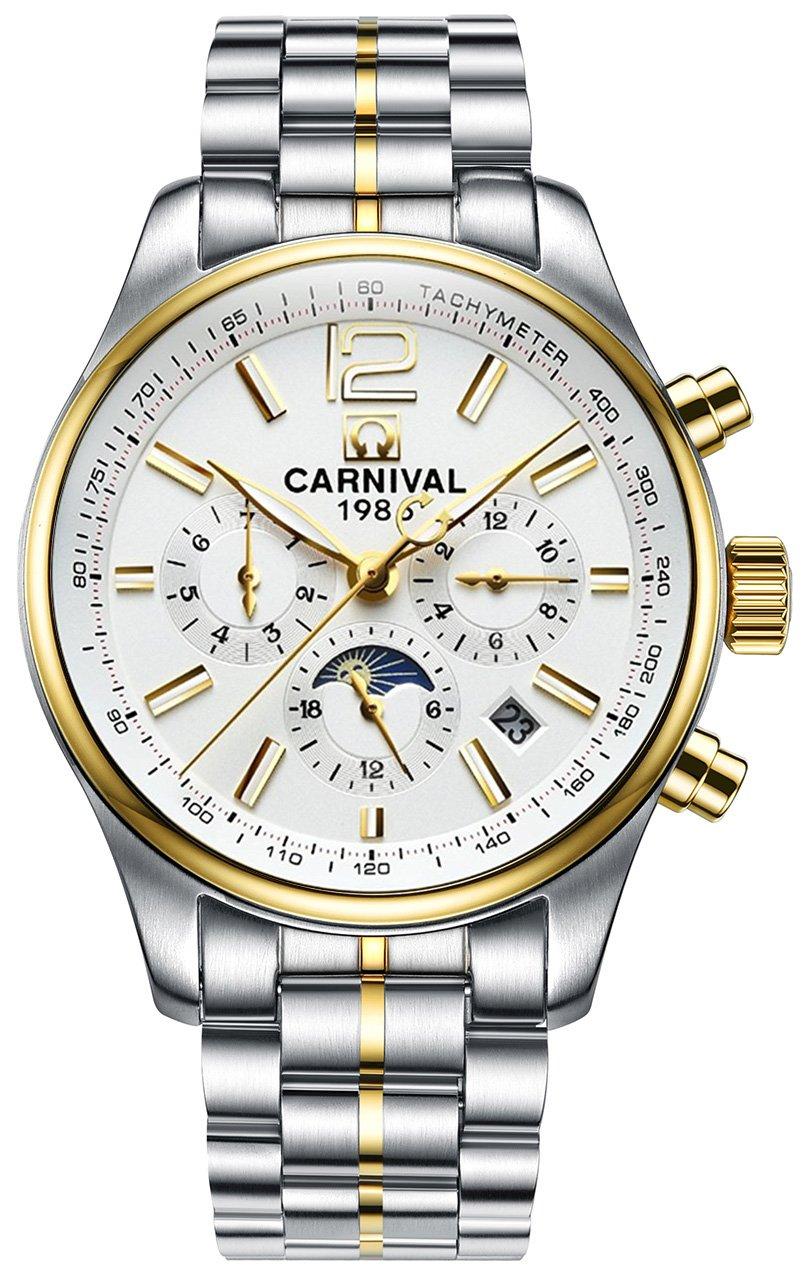 

CARNIVAL 8702G механические часы Sun Moon Phase мужские и (Белый/Золотой/Металлический) [Элемент]