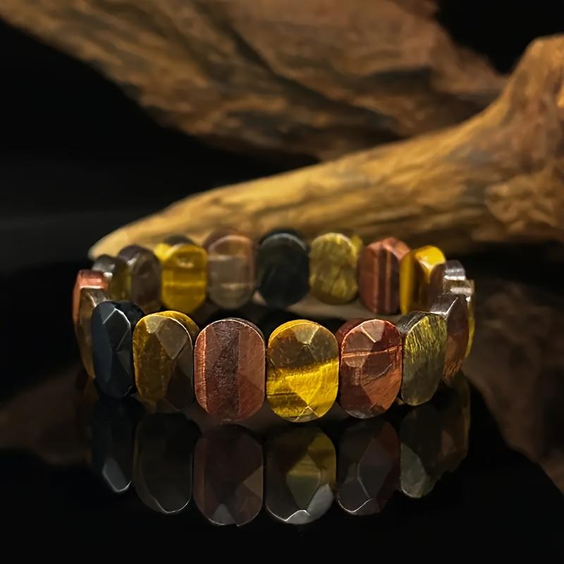 Natural Multi-colored Tiger's Eye Bamboo Knot Bracelet, a Birthstone and Symbol of Wealth.