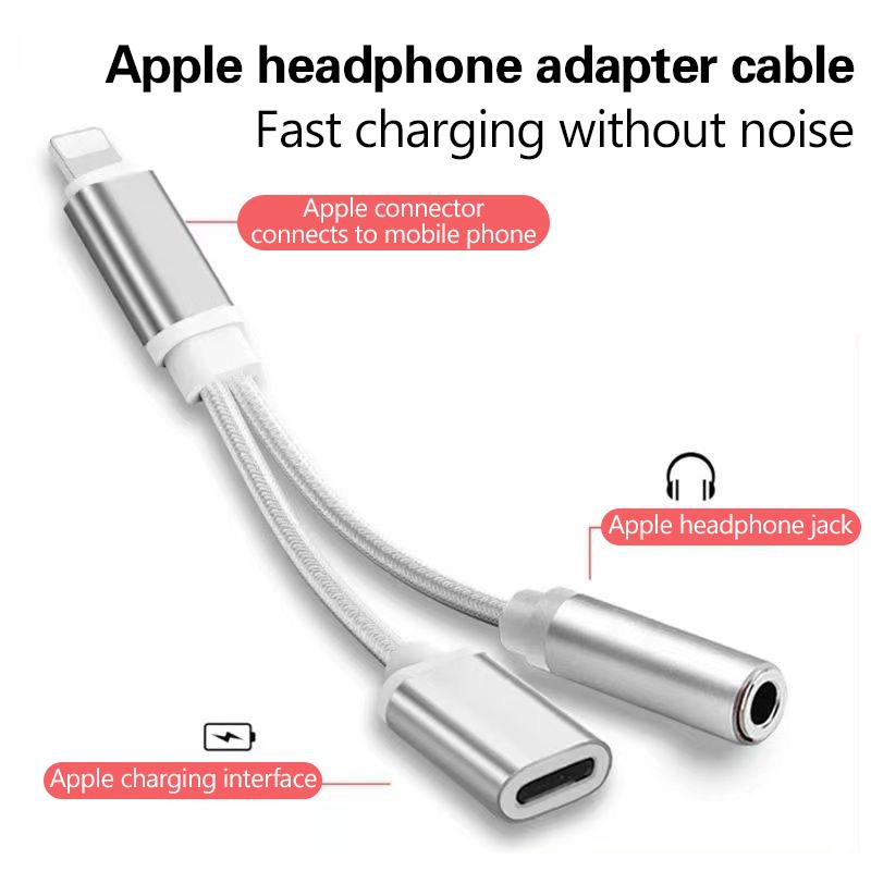 Audio Cable Charging 2 In 1 For Iphone14 13 12 11 Pro Max X 8 Accesorios Charging Cable Headphone Audio Aux Adapter Charger