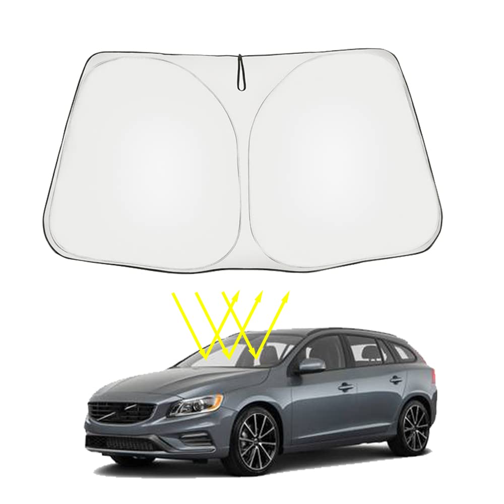 

Kakash Front Windshield Shade UV Car Blackout Sun Interior Easy Storage Bag Design Compatible with Volvo V60 ZB 2018 Volvo-specific Sunshade,
