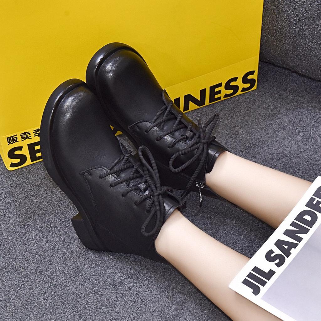 Martin boots women's 2025 autumn and winter new round head flat bottom cowhide short boots comfortable casual British style women's cotton boots lea