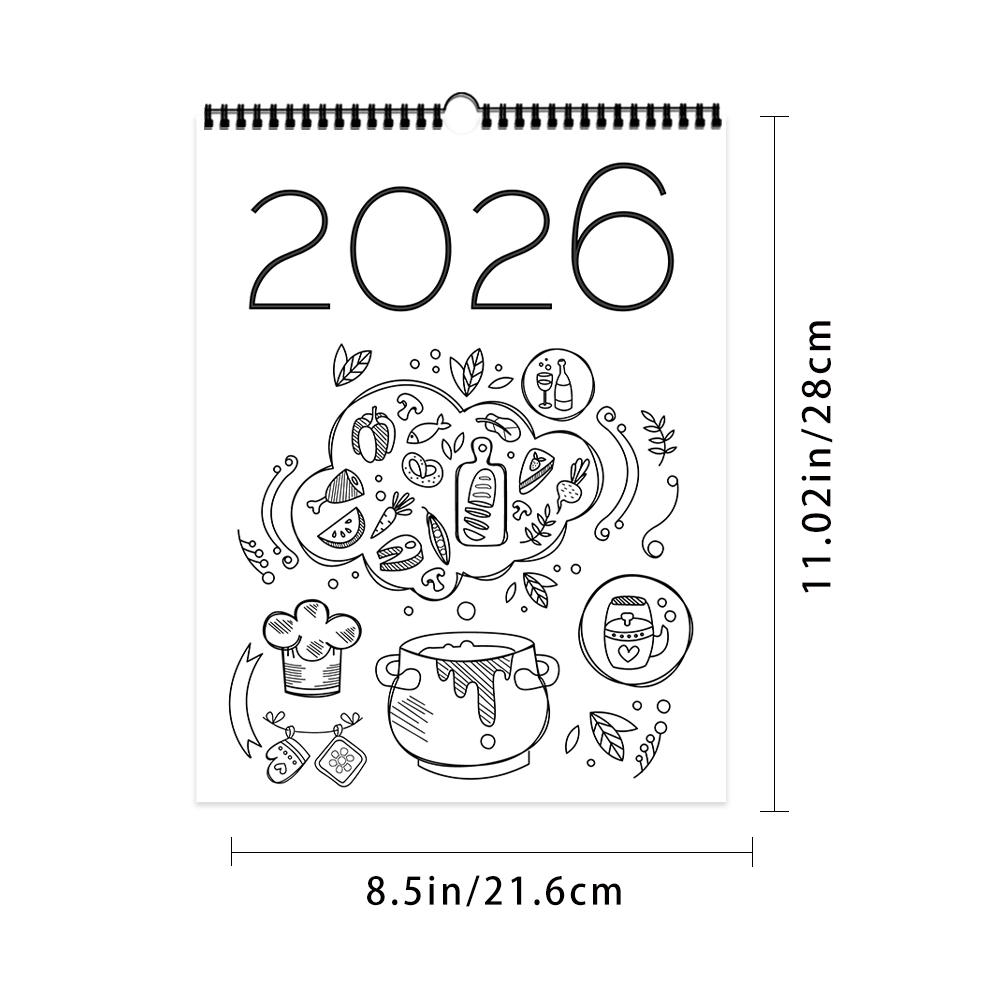 

1 шт. настенный календарь на 2026 год, календарь для раскрашивания своими руками, линейное искусство, 12 красивых дизайнов, месячные планы, идеальный подарок на день рождения, Рождество