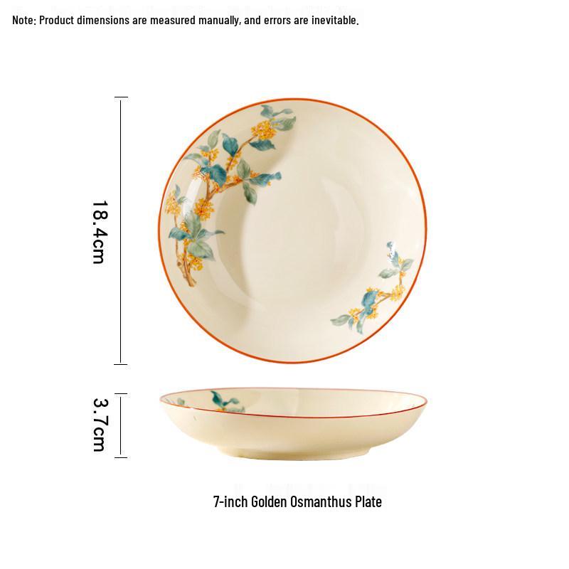 Golden Autumn Osmanthus Ceramic Dinner Plate - Chinese Style Deep Soup and Round Dish 2025 Collection