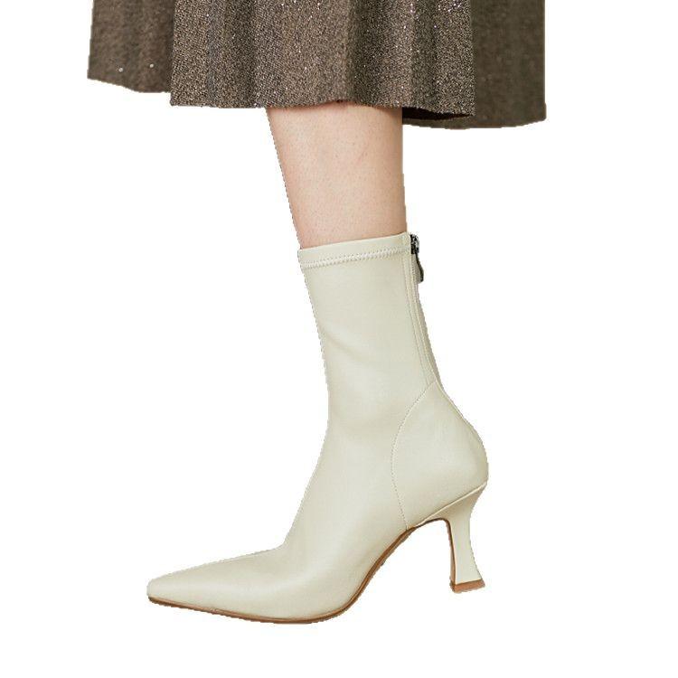 Strong push! Huge comfortable! Autumn and winter high heel elastic pointed short boots female ins Internet celebrity thin boots and ankle socks boots