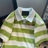 Verão Novo Solto Tamanho Grande Listrado Lapela Manga Curta Camiseta Roupa Feminina Camisa Polo Top