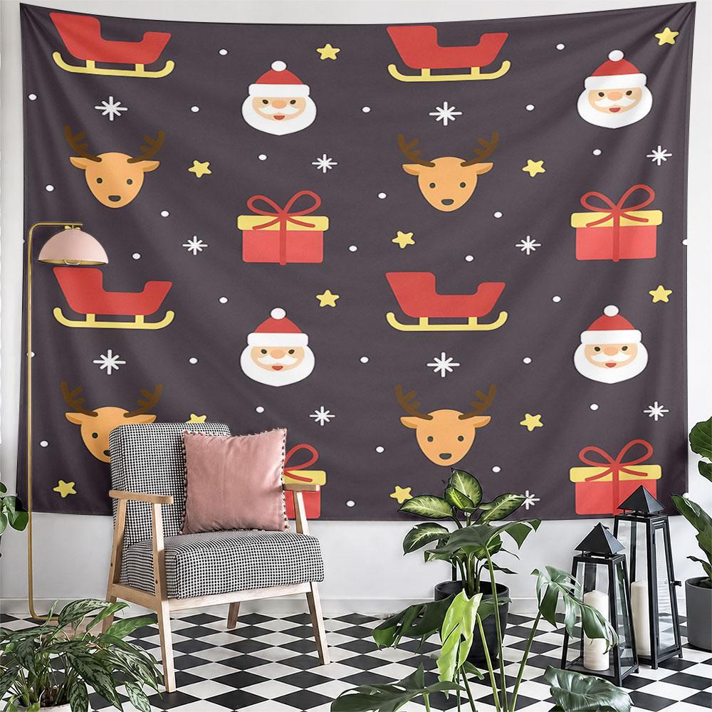 Christmas Pattern with Santa and Reindeer Pattern Wall Hanging Tapestry Decorative Tapestry Home Decor for Bedroom and Living Room