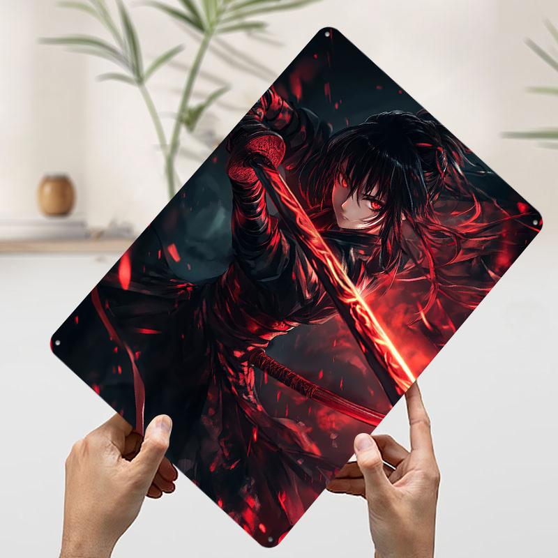 Anime Swordswoman Poster Customized Wall Art Vintage Metal Signs Retro Tin Plaque for Man Cave Decoration At Home Decorations