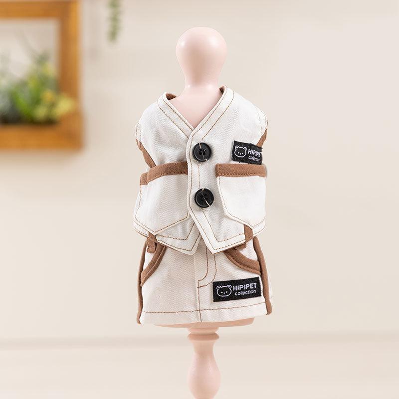 

25 years of new spring and summer dog clothes, small and medium-sized dog denim two-piece vest, Teddy Pomeranian pet clothing XS (recommended weight 1-1.5 kg)